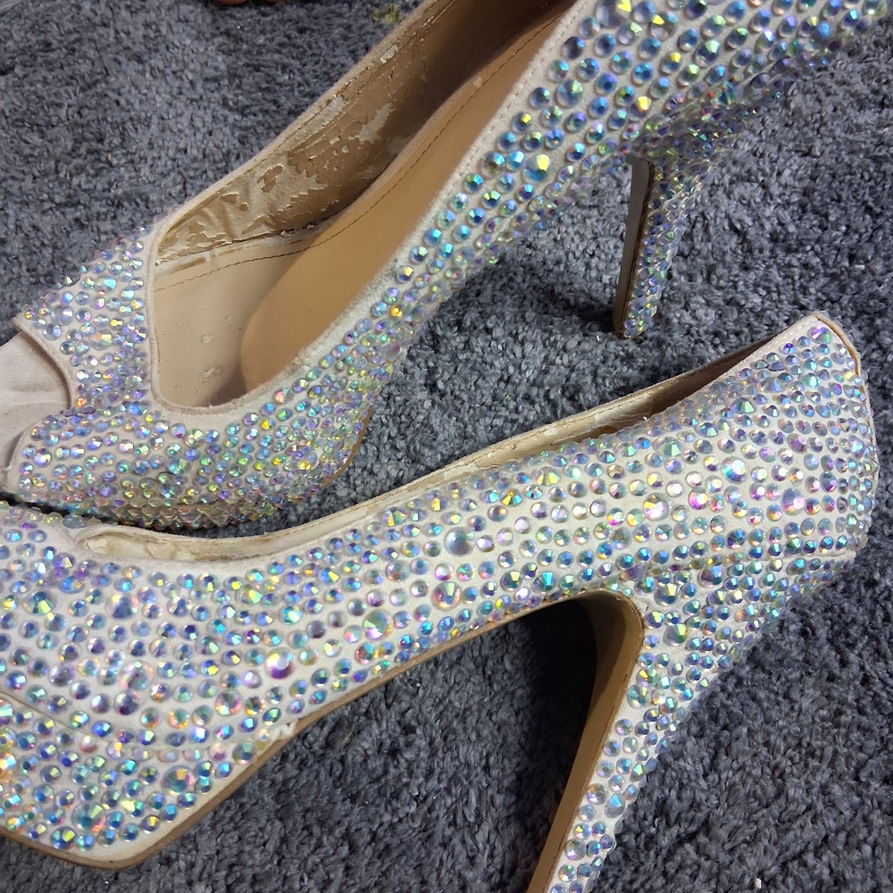 Elegant Rhinestone-Embellished Peep-Toe Heels